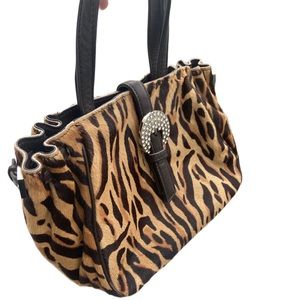Fur & Leather Tiger Print Donald Pliner Small Top Handle Purse